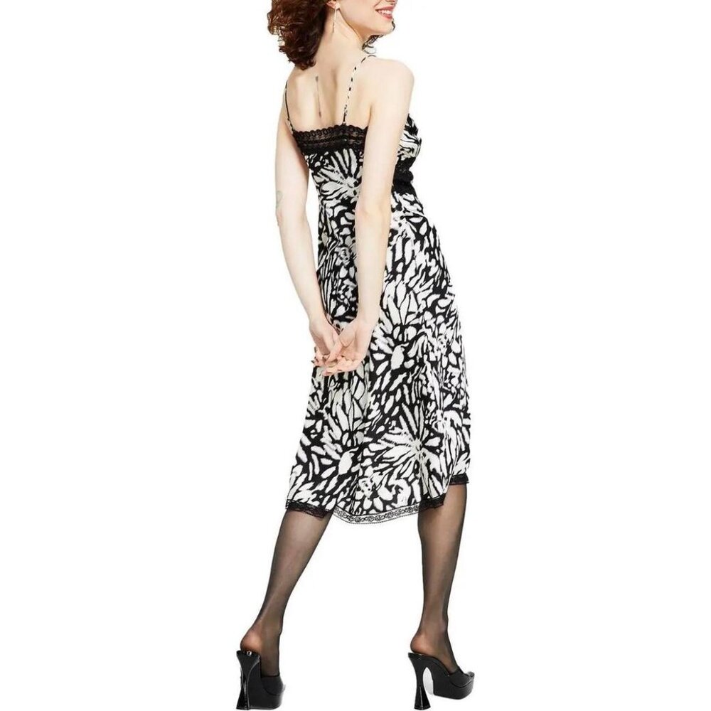 Betsey Johnson Black and White Lace-Trim Floral Slip Dress - Picture 4 of 4
